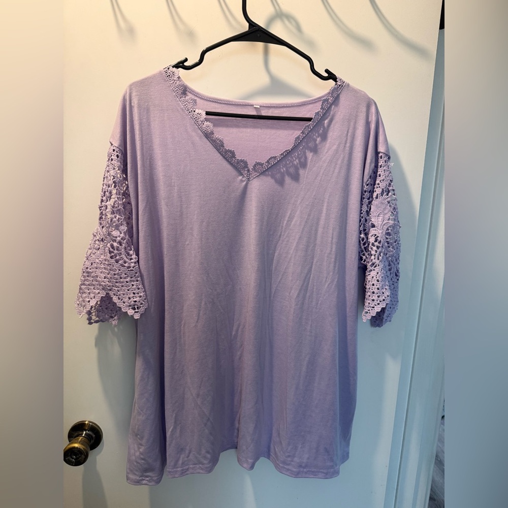 Source Unknown Lilac Lace Sleeve Blouse
